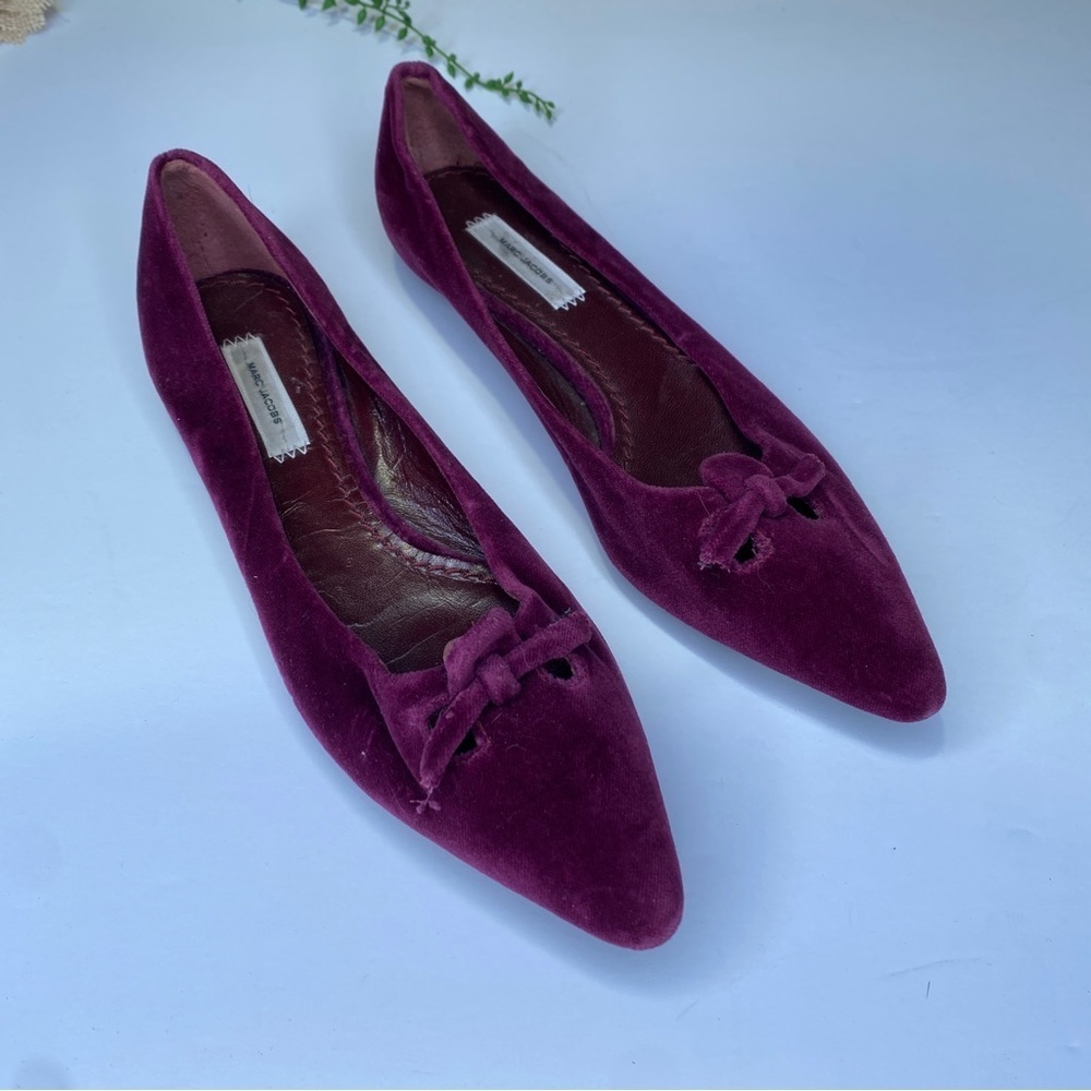Marc Jacobs Malaga Mouse Pointed Toe Purple Velvet Flats Size 36.5 VINTAGE